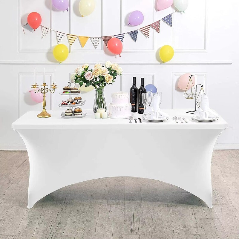 Factory Directly Sell Spandex Customized White Elastic Table Cover Banquet Party Decoration